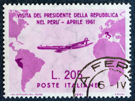 Biella, Italy - November 26, 2016. Rare post stamp  Gronchi Pinka  depicting the visit of President...