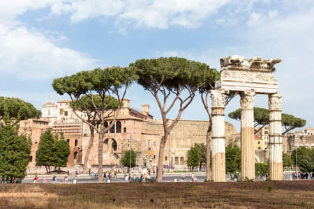 landscape of Via dei Fori Imperiali and Trajan's Forum in Romeの写真素材