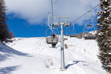 Ski resort with track and ski liftの写真素材