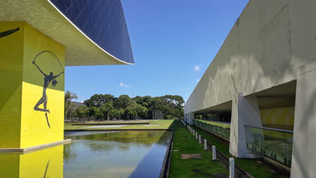 Eyes museum, or Museu do Olho, a Niemeyer modern building in Curitiba, Brazilのeditorial素材