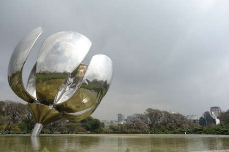 Modern and famous Floralis generica sculpture, Buenos Aires, Argentinaのeditorial素材