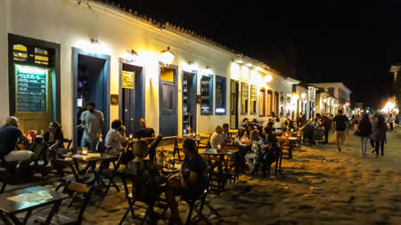 Night cityscape of historical village of Paraty, Rio de Janeiro, Brazil. preserved Portuguese colonial and Brazilian Imperial municipalityのeditorial素材
