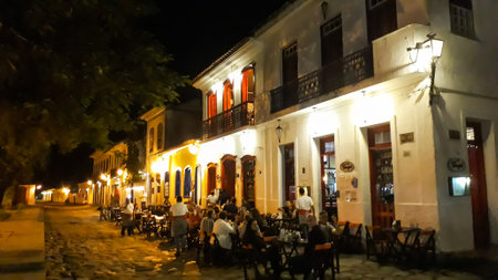 Night cityscape of historical village of Paraty, Rio de Janeiro, Brazil. preserved Portuguese colonial and Brazilian Imperial municipalityのeditorial素材