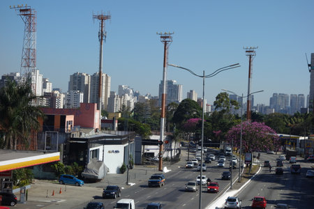 Sao Paulo, Brazil: traffic on avenue, cityscape.のeditorial素材
