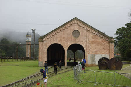 historic village of Paranapiacaba under fog. old railway station. Santo Andre, Brazilのeditorial素材