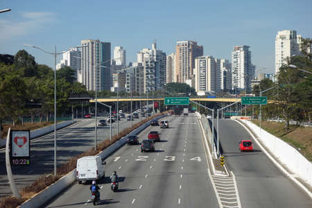 Sao Paulo, Brazil: streetview, avenue, obelisk, cityscapeのeditorial素材
