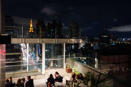 Paulista avenue, Sao Paulo cityscape, panoramic, nightのeditorial素材