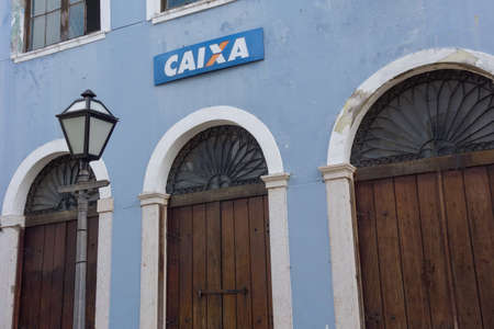 facade of CAIXA federal brazilian bank in Sao Luis downtown, Maranhao, Brazilのeditorial素材