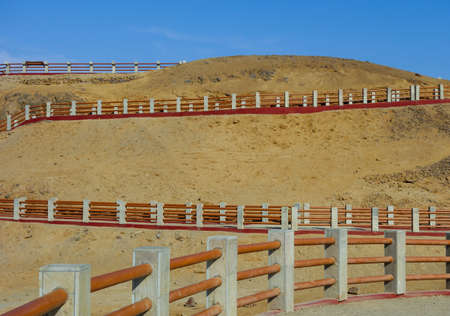 pathway of Lagunillas lookout, in Paracas National Reserve. Arid touristic zone in the coast of Ica, Peruの写真素材