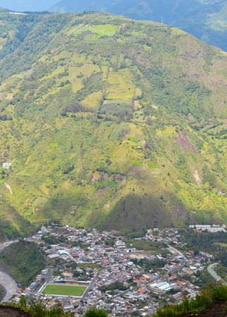 cityscape of Banos, Ecuador. panoramic view, in the middle of mountainsの写真素材