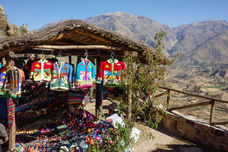 Arequipa, Peru: selling of Peruvian artisanal production, on the Andes mountainsの写真素材