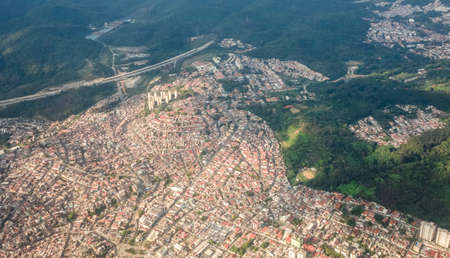 view from airplane window, of the city of Sao Paulo, in Brazil. Turbine jetの写真素材
