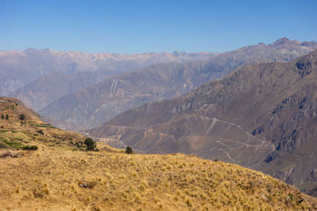 geographic fault on valley of Canyon del Colca. Famous touristic site in Arequipa, Peruvian andesの写真素材