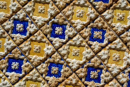 tiled facade of historic colonial building in Sao Luis downtown, Maranhao, Brazilの写真素材
