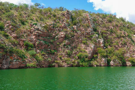 huge canyons of San Francisco river, Sergipe, Brazil. Green waters and orange wallsの写真素材