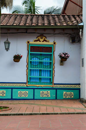 facade decoration in Guatape city. Historic and colored city next to Medellin, Colombiaの写真素材