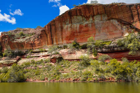 huge canyons of San Francisco river, Sergipe, Brazil. Green waters and orange wallsの写真素材