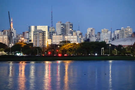 Sao Paulo cityscape viewed from Ibirapuera park lake. Metropolis skyscrapers on background. high quality photoの写真素材