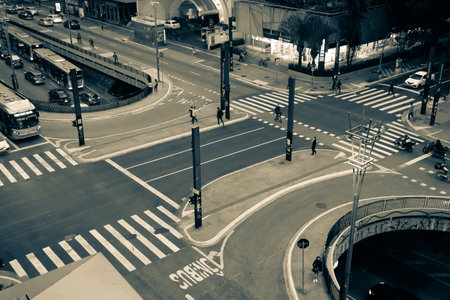 Sao Paulo, Brazil: famous Paulista avenue, financial center. High angle. black and white.