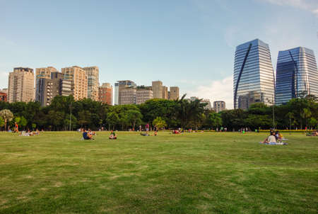 Sao Paulo, Brazil: people having leisure on sunny afternoon in Parque do Povo city park. high quality photoのeditorial素材