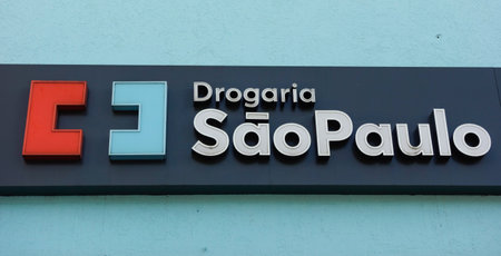 Sao Paulo, Brazil: store front view of brazilian drugstore Drogaria Sao Paulo. Brand logo. high...
