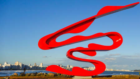 Santos, Brazil: Sculpture by Tomie Ohtake at Marine Outfall, or Emissario Submarino, Monument in...