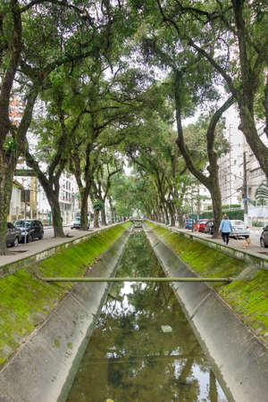 Santos city canal, flowing through town into the sea. Brazilの写真素材