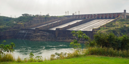 Foz do Iguacu, Brazil: Itaipu hydroelectric power plant dam and turbines.の写真素材