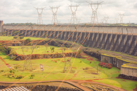 Foz do Iguacu, Brazil: Itaipu hydroelectric power plant dam and turbines.の写真素材