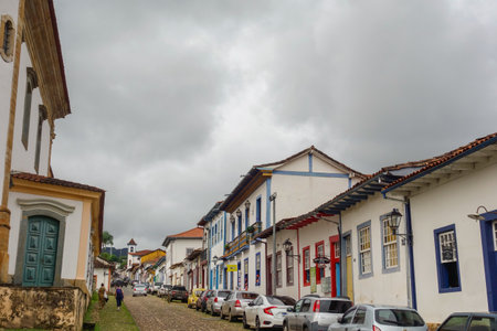 Mariana, MG, Brazil - 01.09.23: colonial architecture and building facades of historic city.のeditorial素材