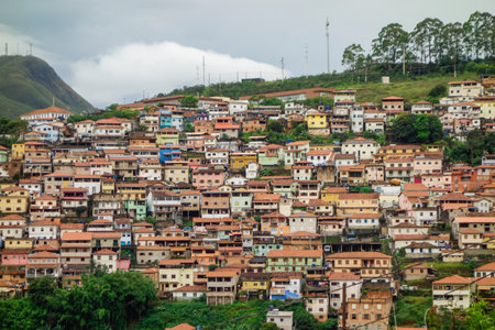 housing community on the hillside in Ouro Preto, MG, Brazil.の写真素材