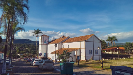 Pirenopolis, Goias, Brazil: street view of historic city.のeditorial素材