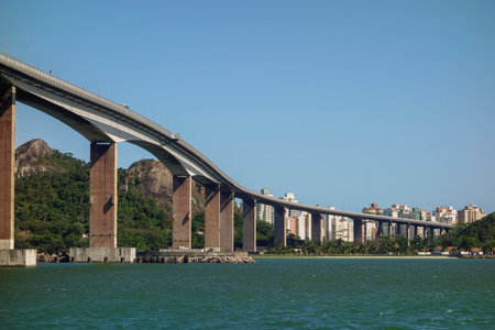 side view of the imposing Third bridge, or Third bridge, with its columns. Vila Velha, ES, Brazil.の写真素材