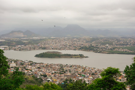 Vitoria city bay with Santa Maria river and Vila Velha town, panoramic view. ES, Brazil.の写真素材
