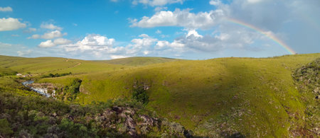 mountain landscape with rainbow at Serra da Canastra in Minas Gerais state, Brazil