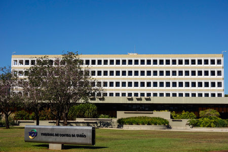 facade of Tribunal de Contas da Uniao building in Brasilia, Brazil. The federal court of accounts.