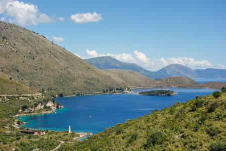Porto Palermo beach close to Himara, Albanian riviera. panoramic in summer day.