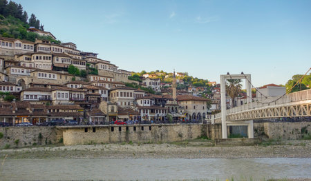 facades of old houses in Berat city, Albania. the UNESCO World Heritage Site.