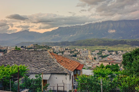 cityscape of Gjirokaster in Albania, with Ottoman architecture preserved on the World Heritage List.の写真素材