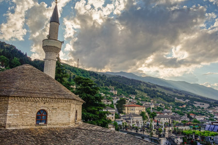 cityscape of Gjirokaster in Albania, with Ottoman architecture preserved on the World Heritage List.の写真素材