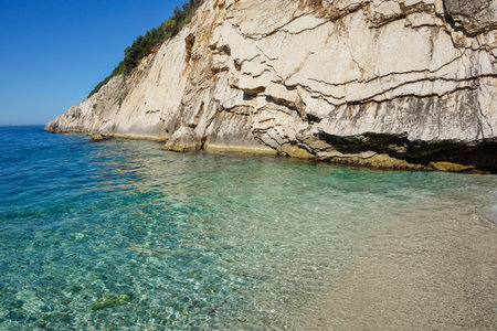 amazing secluded Filikuri Beach in Himara, Vlora district, Albania, at sunny day.の写真素材