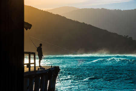Sunset Fishing At Matadeiro Beach Florianópolis Brazilの写真素材