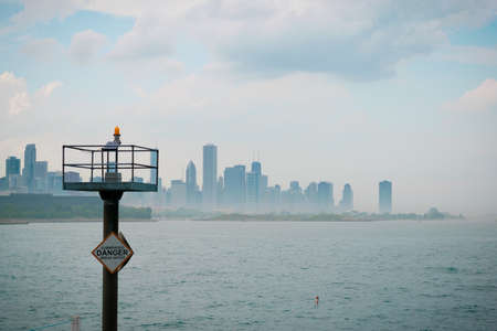 Danger sign at Chicagoの写真素材