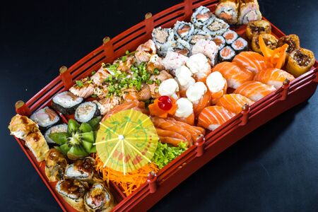 a big plate of oriental delicious foodの写真素材