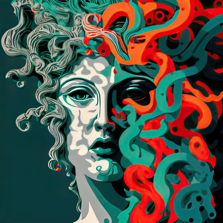 Portrait of a beautiful woman with curly hair. Vector illustration.の素材