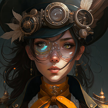 Portrait of a beautiful steampunk animee girl. 3d rendering. AI generatedの素材