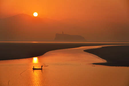 sunset scenery at the riverの写真素材