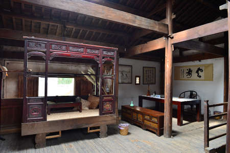 Bedroom of ancient old houseのeditorial素材