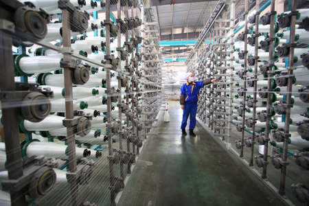 Scene from the production line of a spinning factory