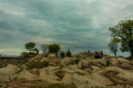 Tourists visiting the ruins of an ancient city.の写真素材